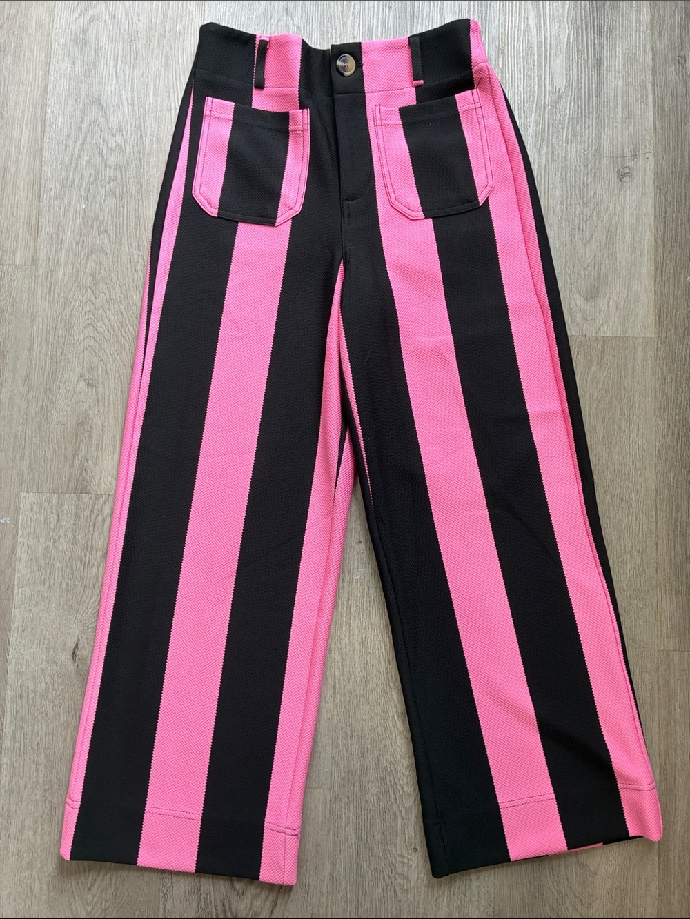 NWOT Glam Hot Pink and Black Vertical Striped Wide Leg Pants